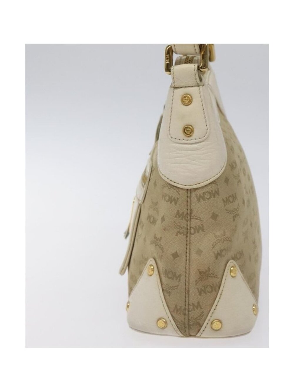 Authentic MCM Vicetos Logogram Shoulder Bag Canvas Beige Gold - Picture 2 of 16